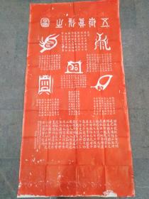 朱砂拓片【五岳真形图】，宣纸朱砂拓，朱砂拓，五岳真形图，道教符箓，据称为太上道君所传，有免灾致福之效。故世人能佩此图渡江海、入山谷、夜行郊野、偶宿凶房，一切邪魔魑魅魍魉水怪山精，悉皆隐遁，不敢加害。家居供奉，横恶不起祯祥永集云。故此图不独用为佩轴，家居裱成画图，安奉亦可