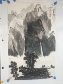 上海书画家 黄达聪 水墨山水画一副 旧托 尺寸97x58