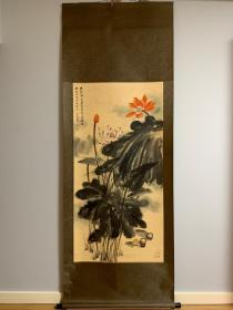 3517．张大千《荷花鸳鸯》画心尺寸67×136cm