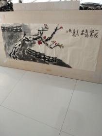 当代著名学院派画家，西安美院教授王保安老师妙笔《一枝红杏出墙来》，1964年生，1986年毕业于西安美术学院师范系中国画专业，后任教于西安教育学院，为艺术系副教授。现为中国美术家协会会员，陕西省青联常委，西安美术家协会理事，西安诗书画研究会副会长，西安美术学院国画系副教授。