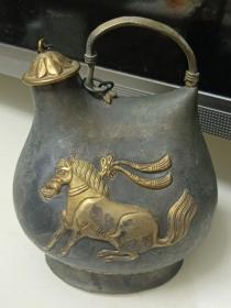 純銀-仿唐舞馬街杯銀壺陜西歷史博物館監制（重283克）