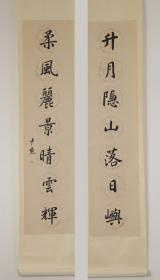 沈尹默精品（书法对联图）老纸绫裱立轴一对；画芯尺寸；32*134cmX2；