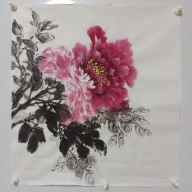 瑕疵品，上下有多处小裂，无款纯手绘牡丹花精品字画书画写意花鸟画国画作品画工好
