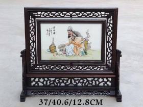 清代晚期【煉丹圖】瓷板畫插屏、全品完整、尺寸如圖！