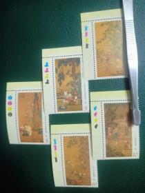 台湾2014年特604戏婴图邮票色标直角边5全故宫古画邮票