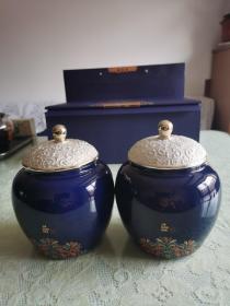 金顶景泰蓝茶叶罐一对