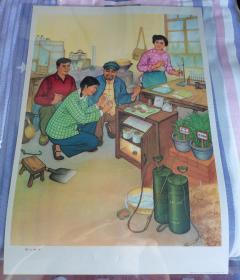 《精心培育》年画宣传画，王俊亮画，1972年河北人民美术出版社对开，早期新华书店库存， 几无瑕疵