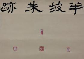 李卫宁书法印屏参展立轴中书协会员湖州书协理事半坡朱迹画芯46*61，李卫宁，1960年生，字逍，又字思道；号半坡；别署二造堂、有无斋。书法、篆刻、绘画、刻字、诗文皆涉及。师西泠袁道厚、湖州韦祖谋二先生。现为中国书法家协会会员，湖州市书法家协会理事。