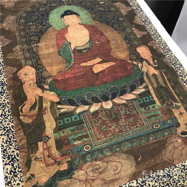 宋代 释迦三尊像80*138进口绢布复制 定制品不退不换【高清微喷出图】