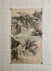 特价惠友  吴咏香《山水两幅》
吴咏香，女，福建闽侯人，（1913-1970）髫龄嗜画，落笔不凡，国立北平艺专毕业，受知于齐白石，溥心畲，入北平古物陈列所国画研究院研习三年，深入宋元堂奥，为闺阁翘楚，又拜黄宾虹门下，风格益峻。