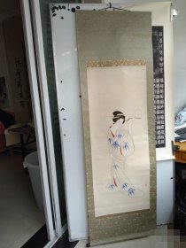 约民国时期 日本浮世绘 手绘彩色 工笔仕女画立轴 无落款 有两个印章 作者不识 尺寸126x52 包老包手绘