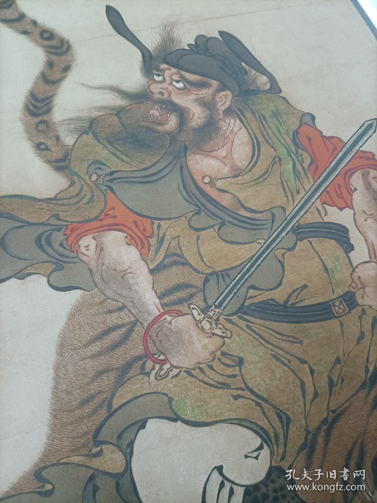 钟馗骑虎图高清绢布复制画心47x92cm