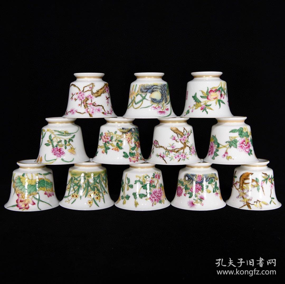 清雍正珐琅彩十二花神杯古玩古董古瓷器