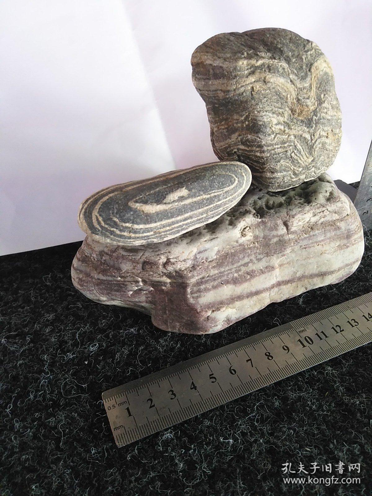 文案陈赏奇石涪江丹景石与条纹石组合摆件三块奇石合售