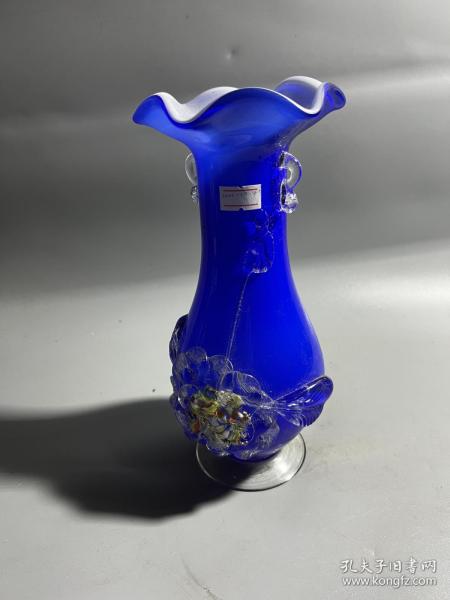 80年代，蓝色玻璃花瓶一只