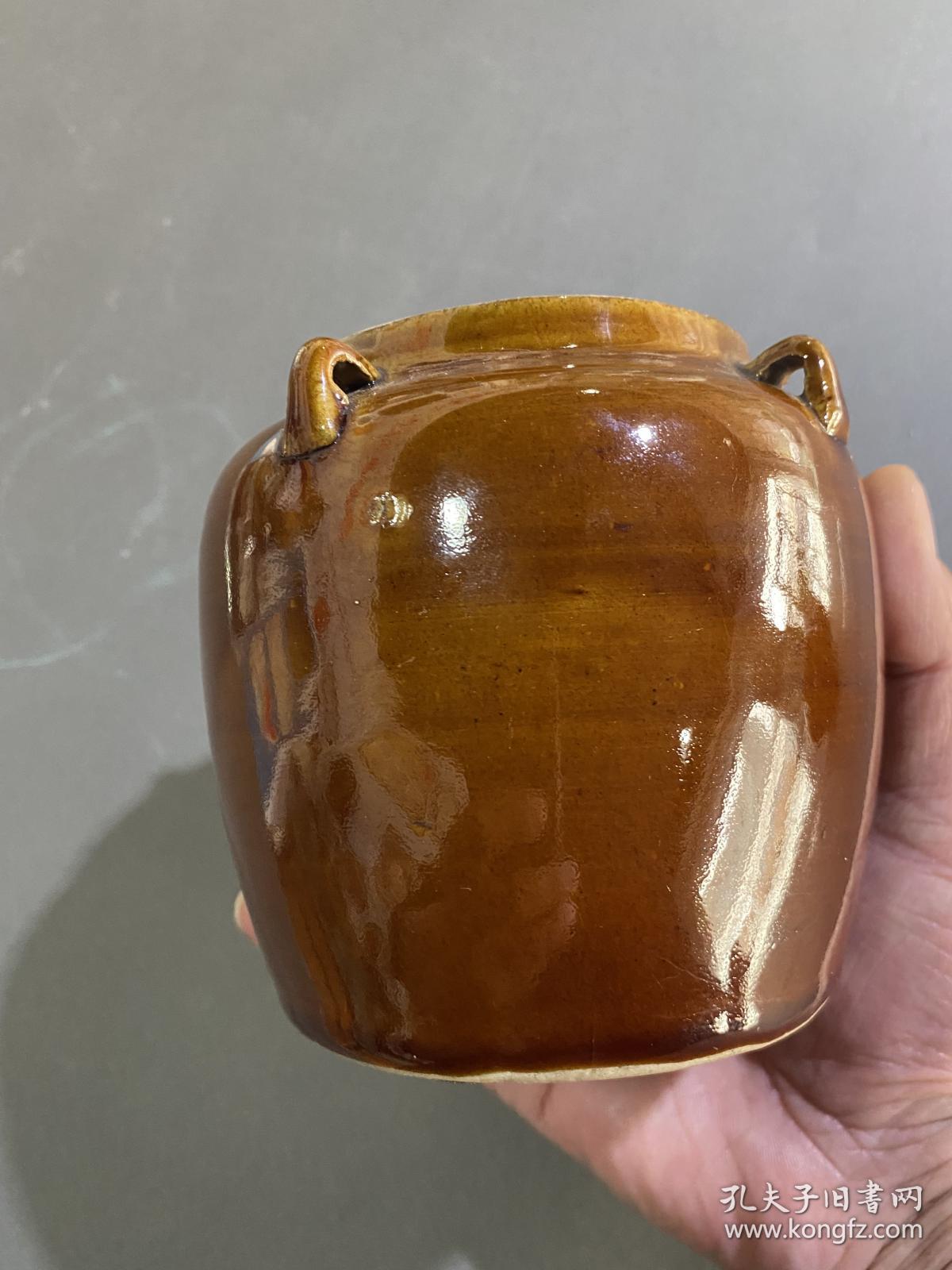 民国时期酱釉四系小罐 品相完整无磕碰冲线