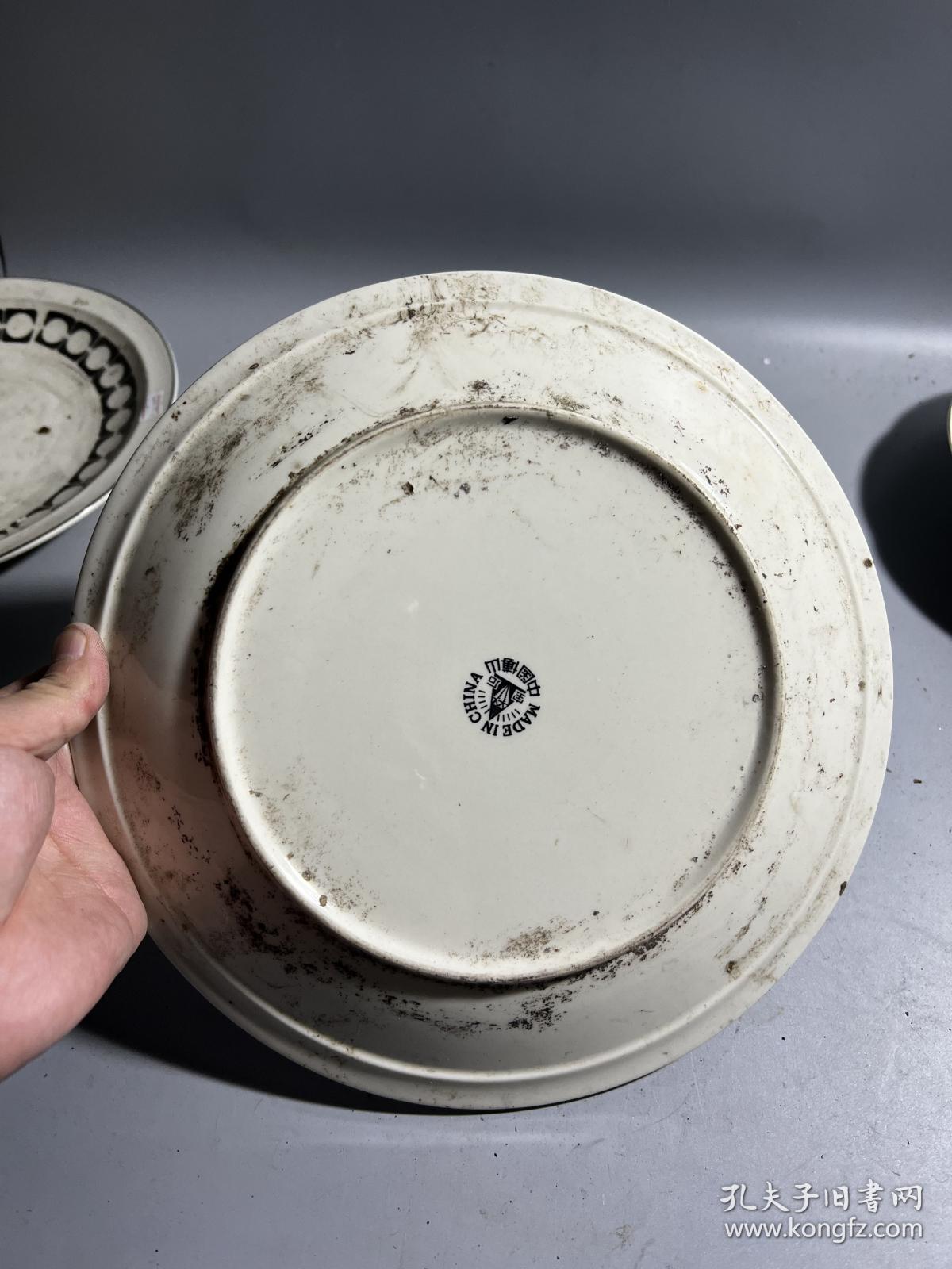 80年代中国博山瓷厂黑边托盘一只2