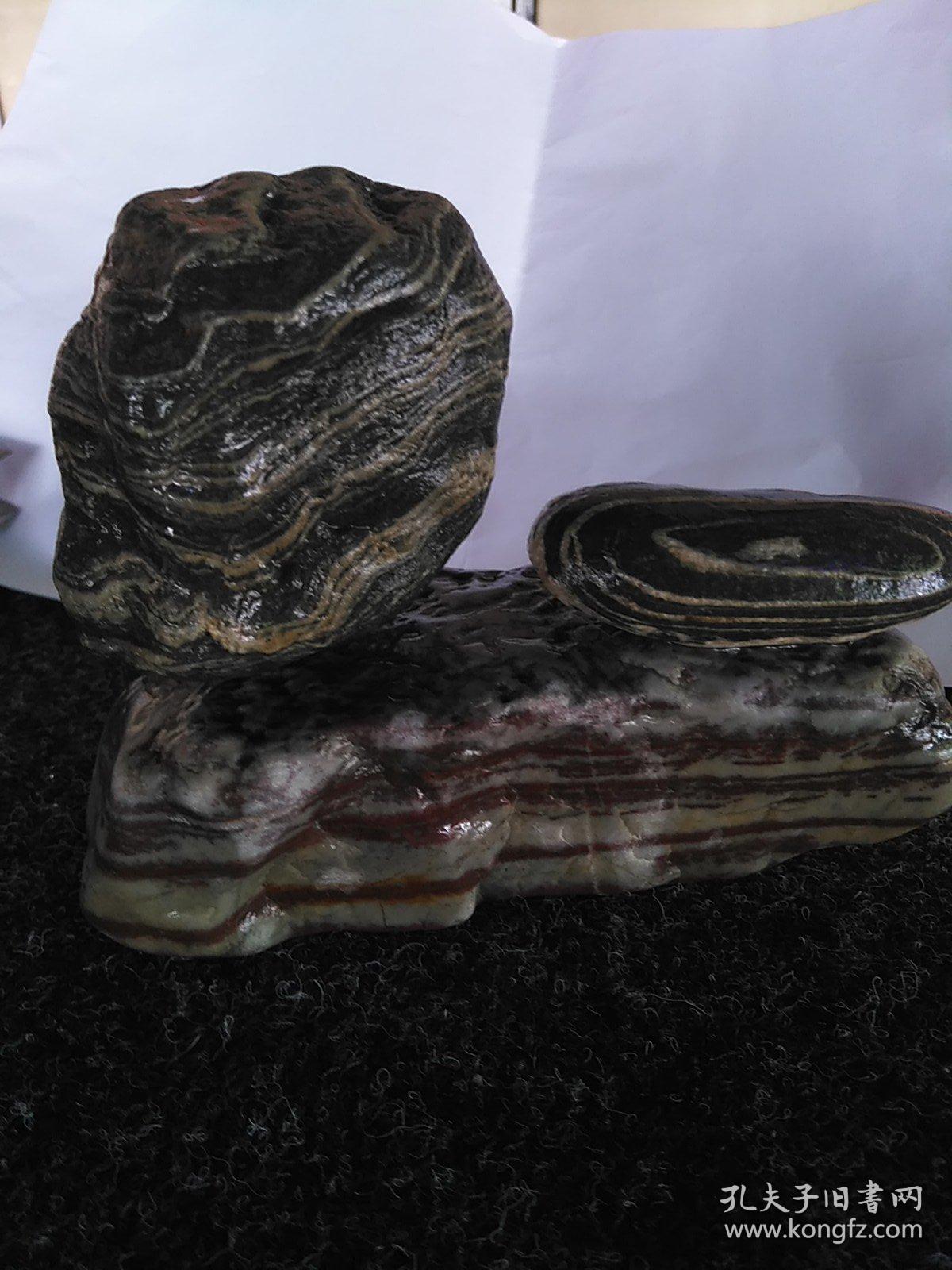 文案陈赏奇石涪江丹景石与条纹石组合摆件三块奇石合售