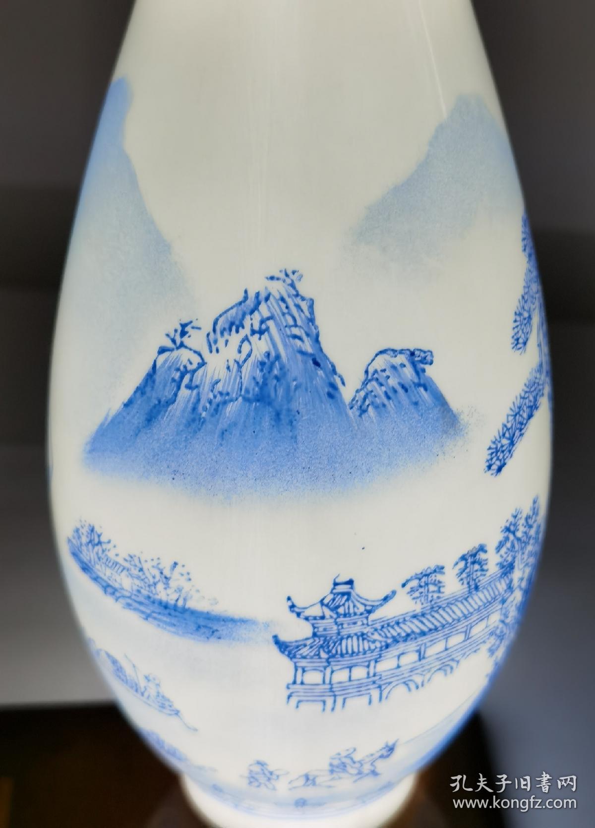 90年代景德镇手绘安徽农业大学纪念款蛋壳瓷青花玉壶春瓶一只仅1057克