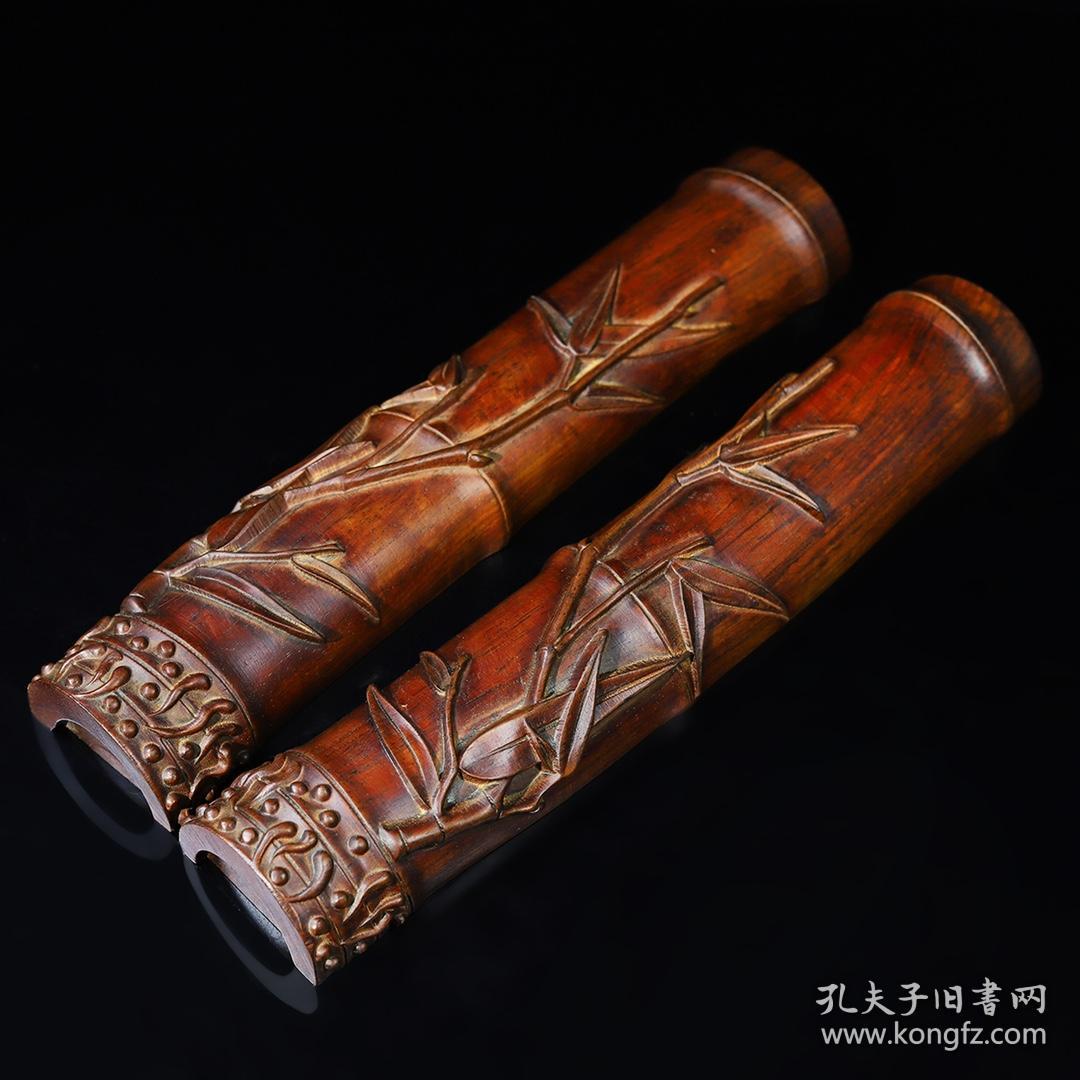 花梨木雕刻品竹竹节镇纸镇尺一对
