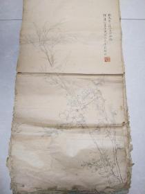 民国时期高密名人张岭，字墨农，工笔线描花鸟花卉手稿大册页52张，每张53*26厘米