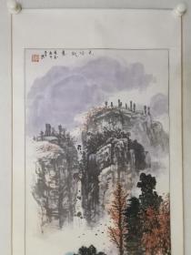 保真书画，北京画院老一辈专业画家，李起《太行秋意》山水画一幅，纸本镜心，尺寸68.5×44.5cm。