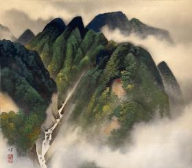 罕见，身在朝鲜的日本画家坚山坦作品，绢本绫裱，画心50.3*44。其所画不类日本，却如朝鲜山水。画家在朝鲜颇为活跃，参与多个美术协会的创立
