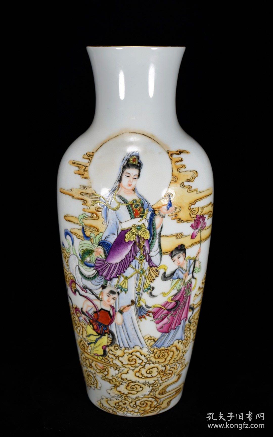 清乾隆珐琅彩鎏金观音菩萨普度众生纹赏瓶古董古玩古瓷器老货收藏品