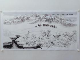 保真书画，陕西名家，朱满林雪景山水画《天山峰行》一幅，纸本托片，尺寸69×140cm。