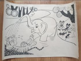 大象教训老虎 手绘画稿
