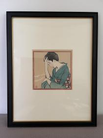 竹久梦二木版画【沉思的女人】