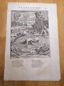 法国17世纪大幅铜版画，《两位菲洛斯特拉特斯的版面图画》插页：追逐黑色野兽（既原作中的“猎人”，La Chasse des Bestes Noir）