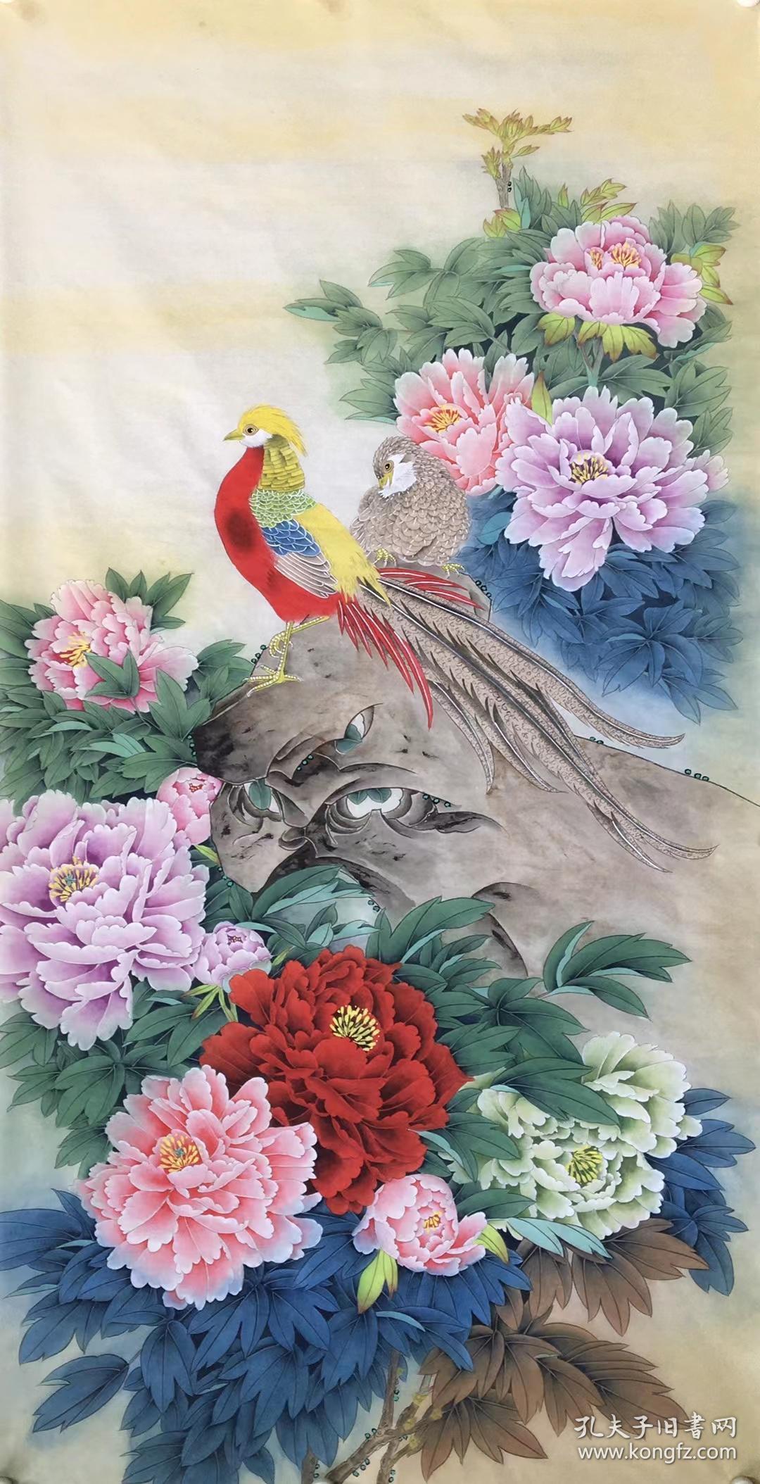 朱春鸿可合影618大特价四尺精品工笔牡丹仙鹤