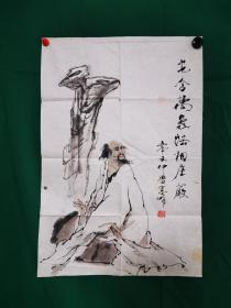 春峰 （春风款）人物画（尺寸68×46cm）有折痕，水印