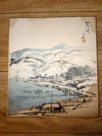 日本回流:早期 国画卡板 一舟绘 加茂湖