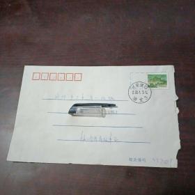 1999年老信封：实寄封粘贴普长城80分慕田峪邮票一枚，盖有河南濮阳2000.4.3.12油支3邮戳一枚
