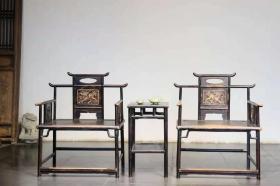 榆木麒麟禅椅茶桌3件套，材质，榆木，尺寸高101，宽80，厚60，制式少见，可置雅室，会所，古宅陈设。