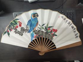 画扇 骑上枝头  刘畅绘  前有画后有诗，真迹非印刷品，终身保真！花鸟3