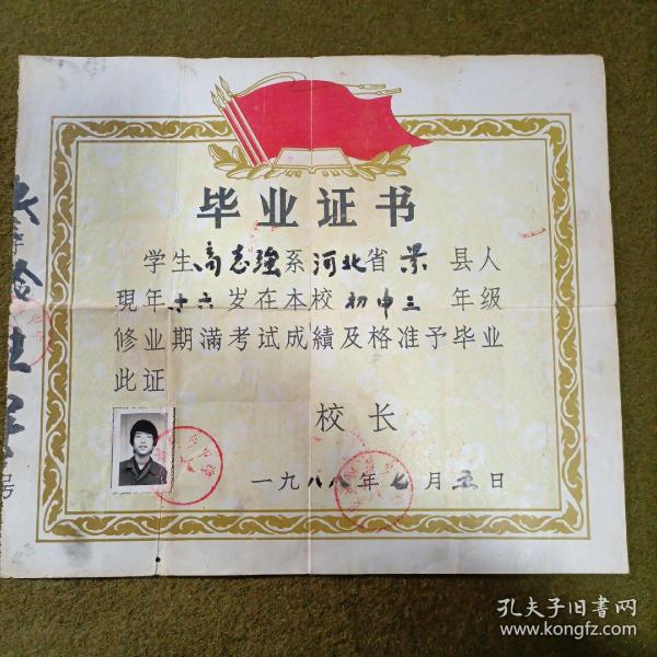 毕业证书1988年