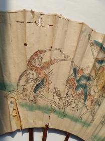 清代咸丰年五色套印《刀马旦》戏曲人物故事扇面，保存较好，存世稀少，人物生动，釆用套印技术。