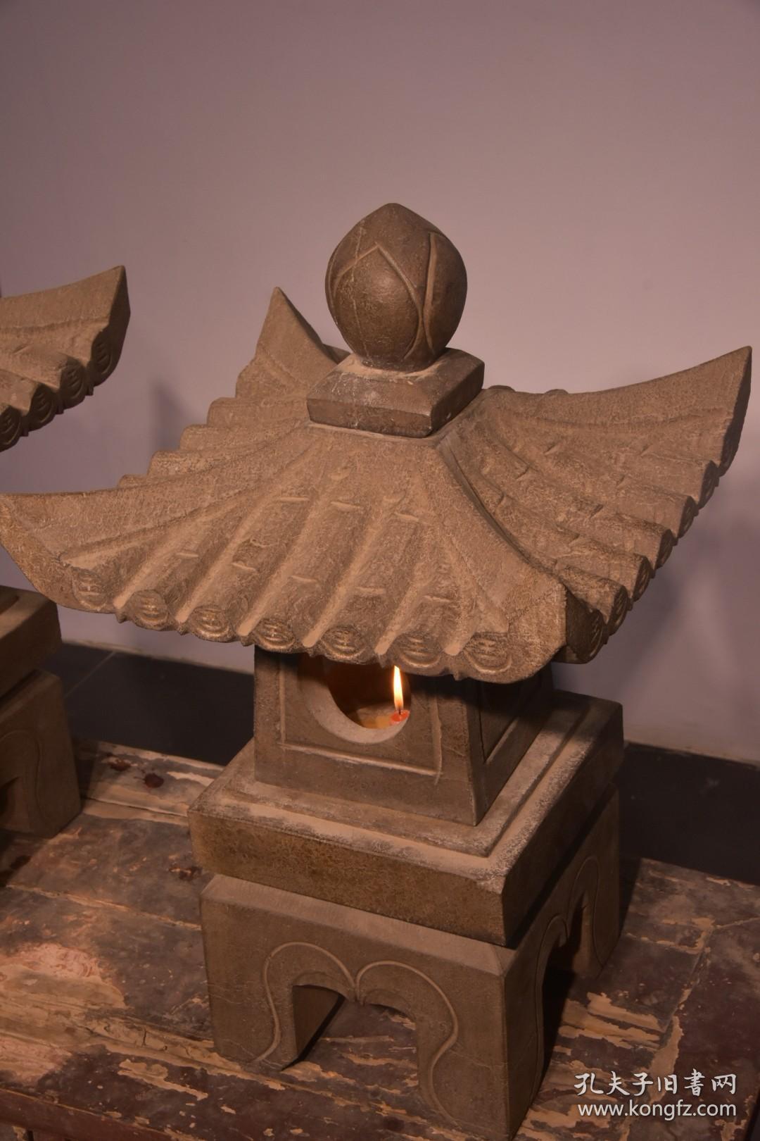 偶得青石宫灯一套包浆厚重皮壳自然典雅古朴古建酒店会