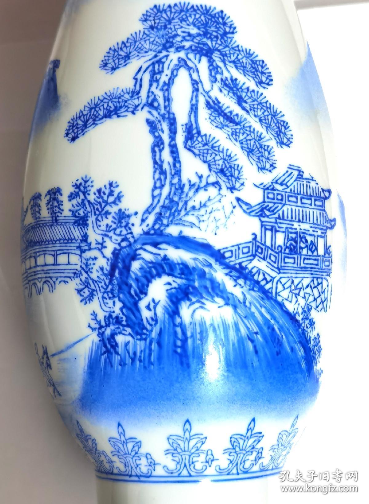 90年代景德镇手绘安徽农业大学纪念款蛋壳瓷青花玉壶春瓶一只仅1057克