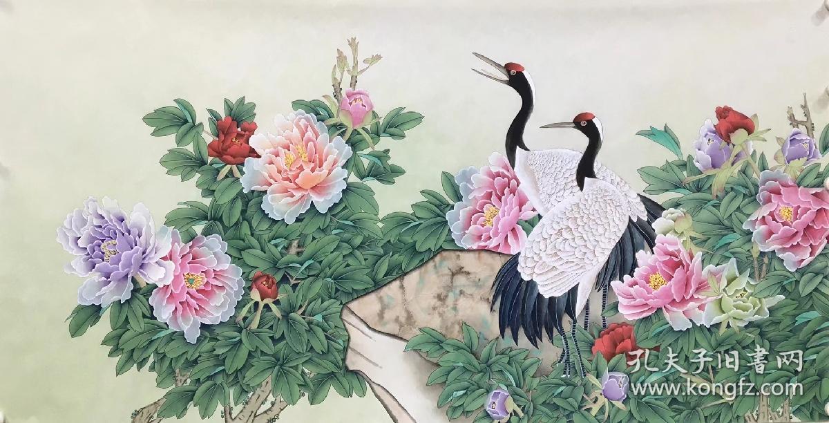 朱春鸿可合影618大特价四尺精品工笔牡丹仙鹤