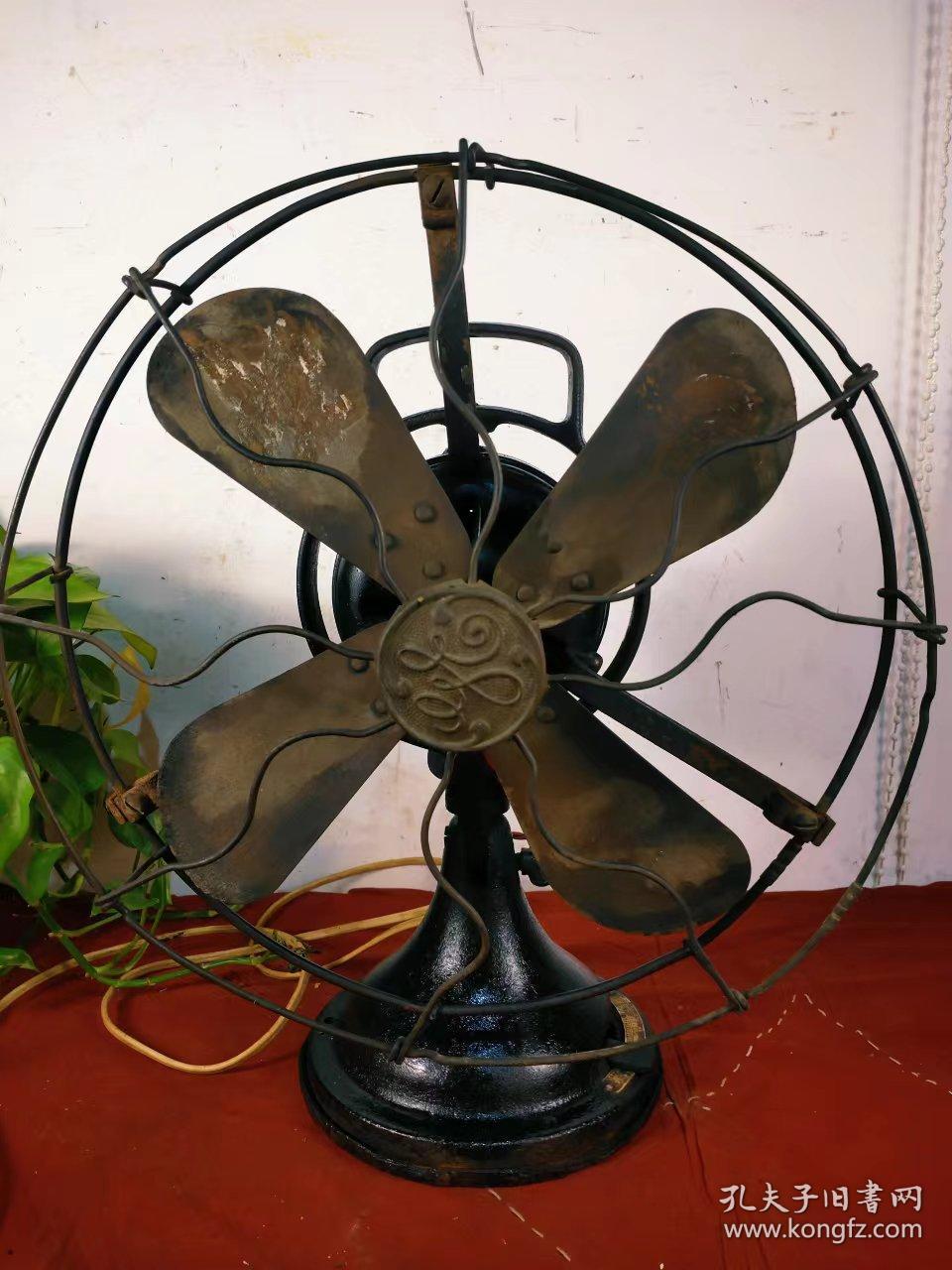 铜扇叶铜网罩!正常使用!摇头摆动!十分难得的一款民国时期老电风扇!