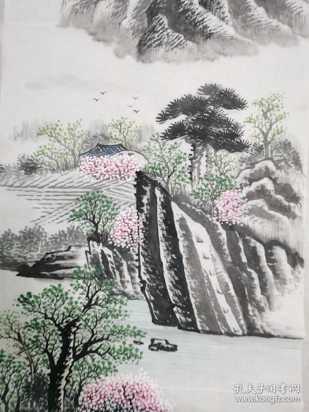 精美山水画四条屏春夏秋冬之二136x35㎝落款青山纯手工绘制