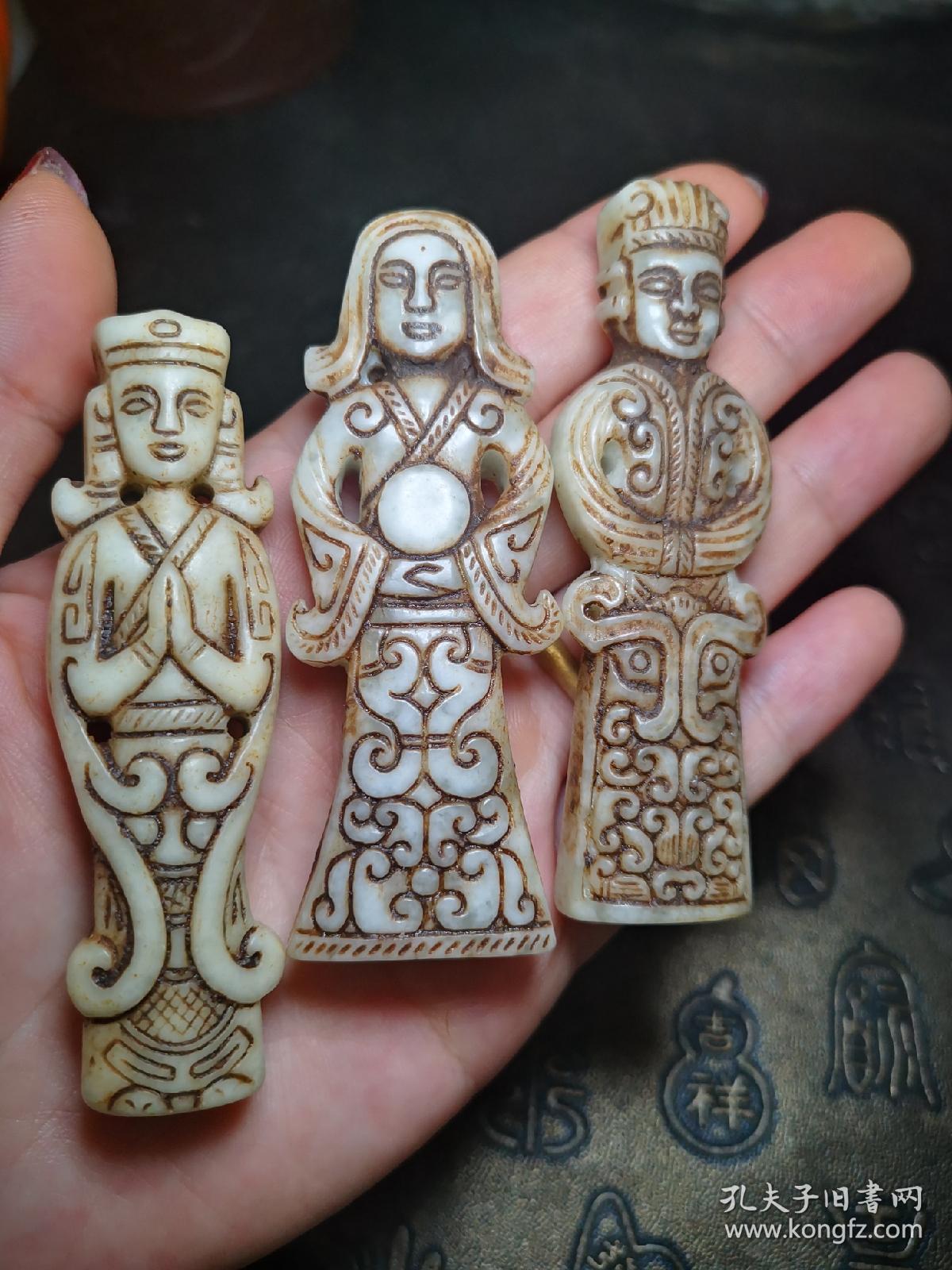 玉器古玩杂项文玩仿古老物件  玉官人遇贵人  三个一套 线条流畅纹理