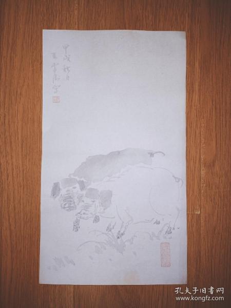 1947年丁亥猪年荣宝斋监制王雪涛水印宣纸信笺，木刻水印
