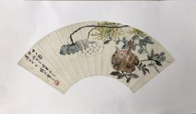 著名画家应野平先生1960年画的“七夕图”扇面 50x21cm