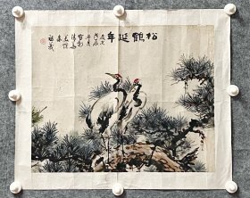 朱祖义先生书画作品 《松鹤延年》 1988年 55x45.8cm