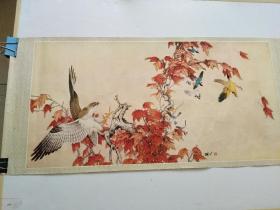1981年中国画《鹰雀图》万一作，年画1张（34x77cm）人民美术出版社1981年一版一印